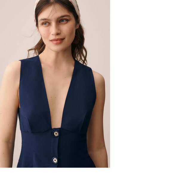 Anthropologie Maeve Deep-V Button-Front Vest size S BLUE color new with tag - Picture 4 of 7